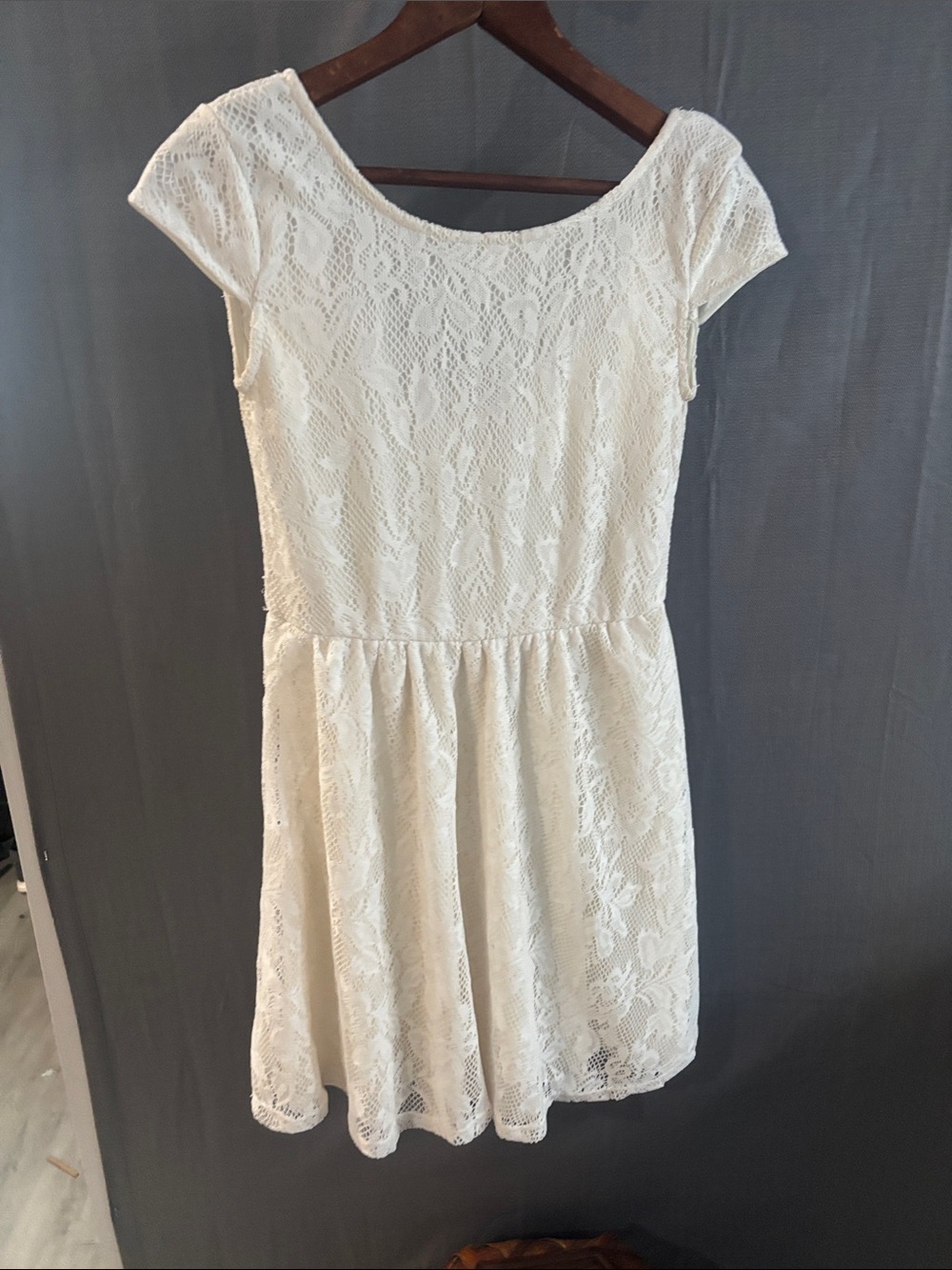 Mudd White Lace Short Sleeve Fit & Flare Dress